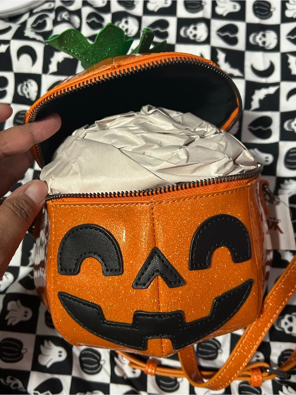 Goth Halloween glitter Pumpkin jack o lantern Crossbody Bag